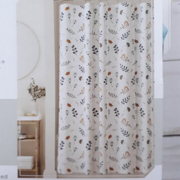 Room & Retreat Fabric Shower Curtain Tossed Botanical Floral Flowers - Picture 3 of 4